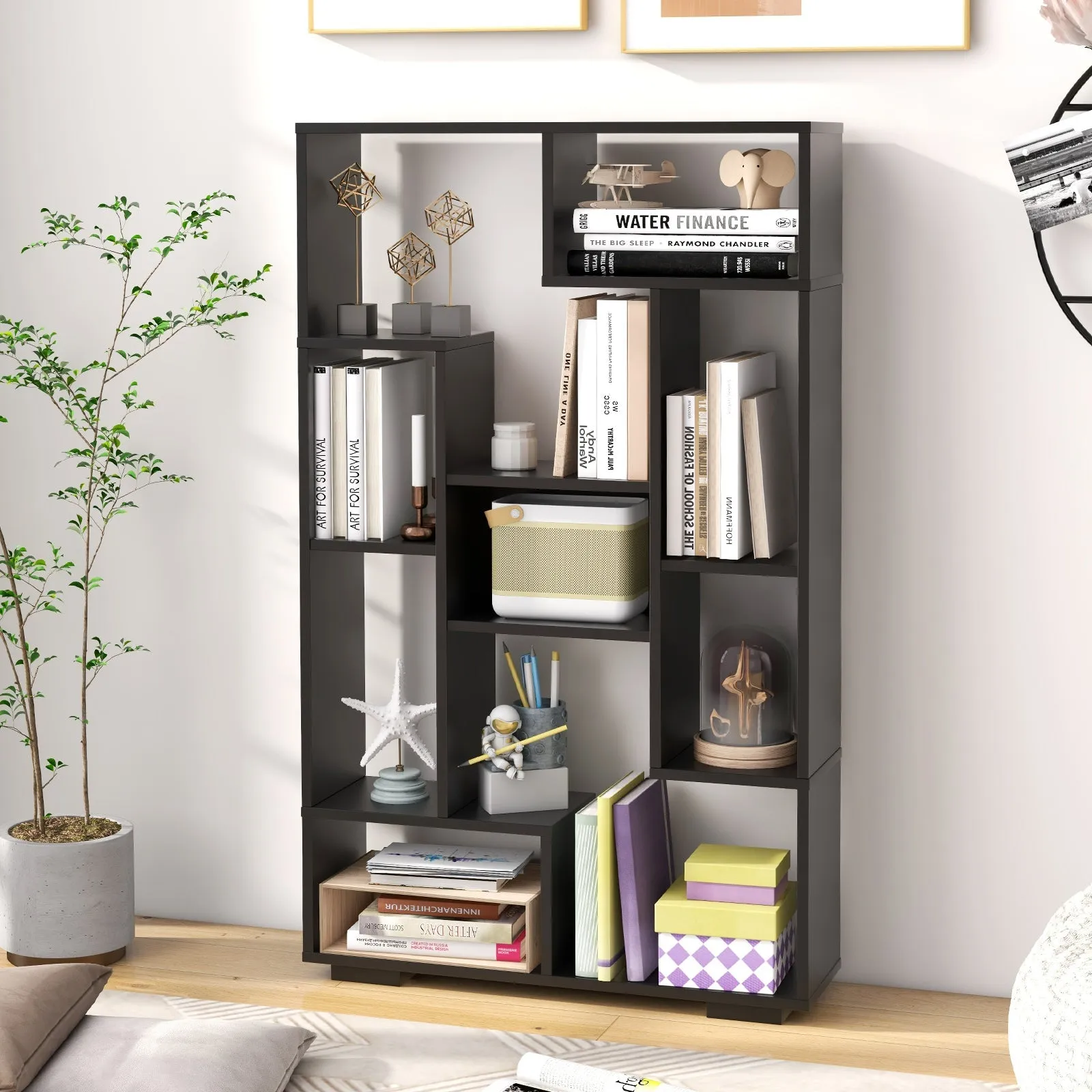 120cm Tall Bookshelf with Anti-tipping Kits for Home Office-Black