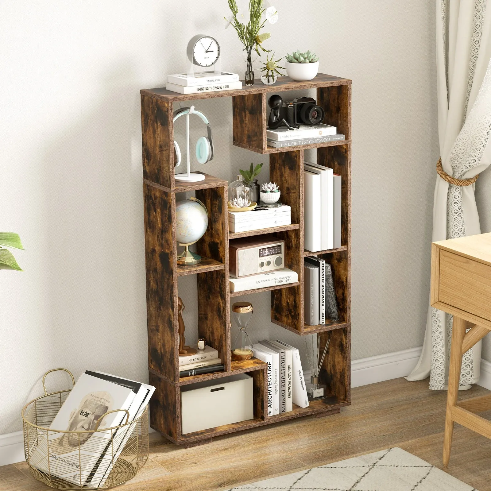 120cm Tall Bookshelf with Anti-tipping Kits for Home Office-Brown