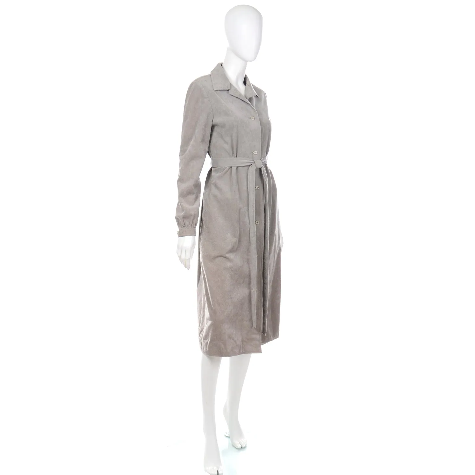 1970s Halston Vintage Grey Ultrasuede Coat Dress with Belt