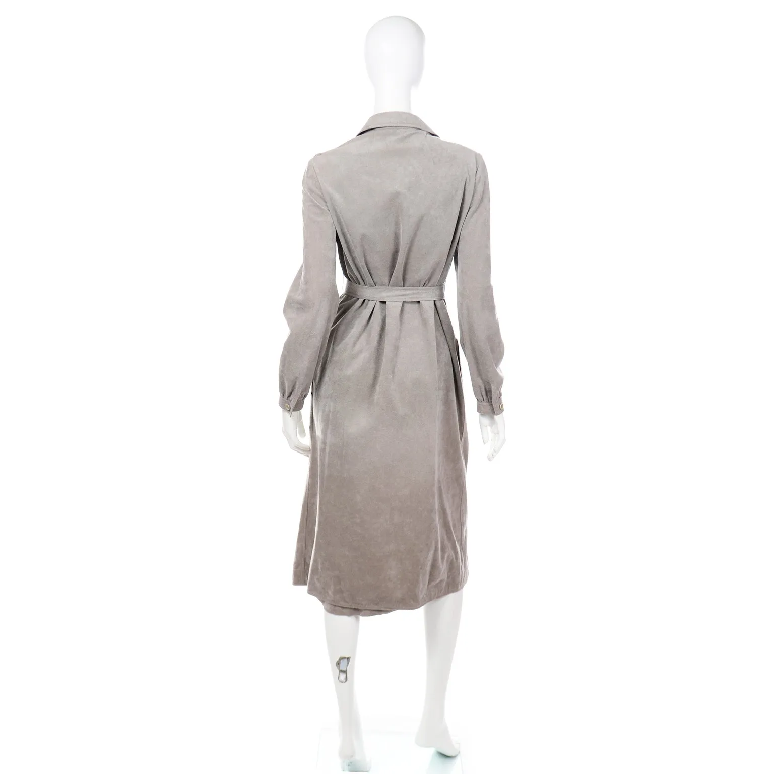 1970s Halston Vintage Grey Ultrasuede Coat Dress with Belt