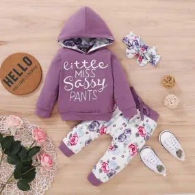 3-piece Letter Pattern Hoodie & Pants & Headband for Baby Girl