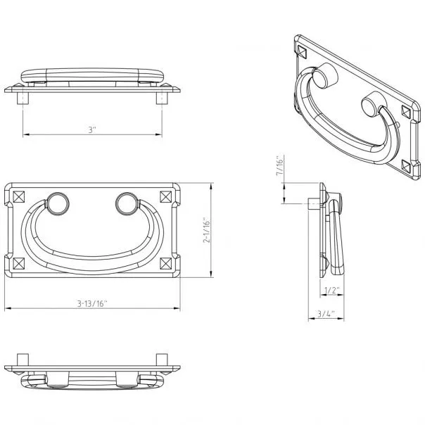 3" CENTER-TO-CENTER MATTE BLACK RECTANGLE VERONA CABINET DROP PULL #R1011MB