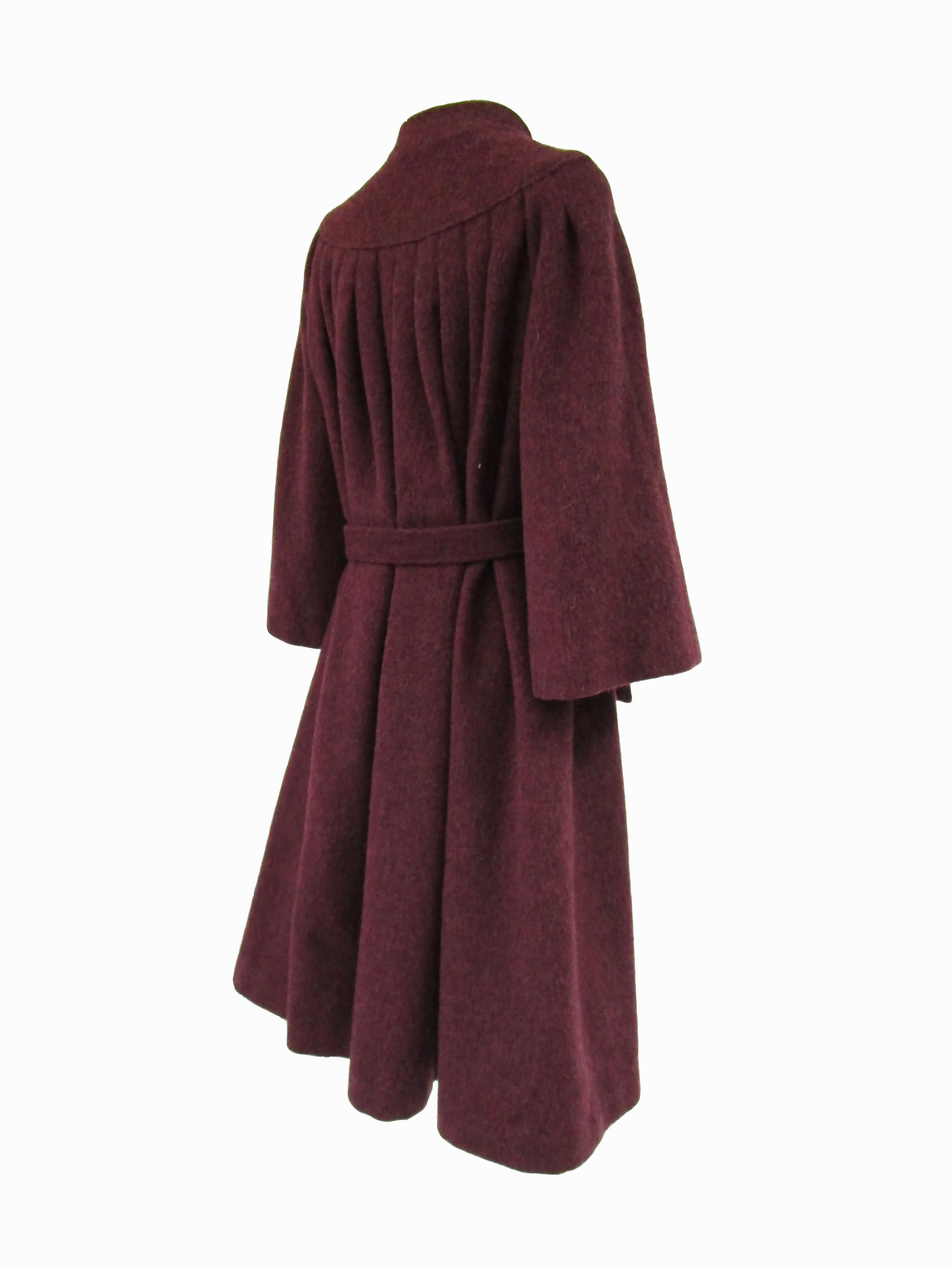 80s Scarlet High Neck Pleated Wool Coat