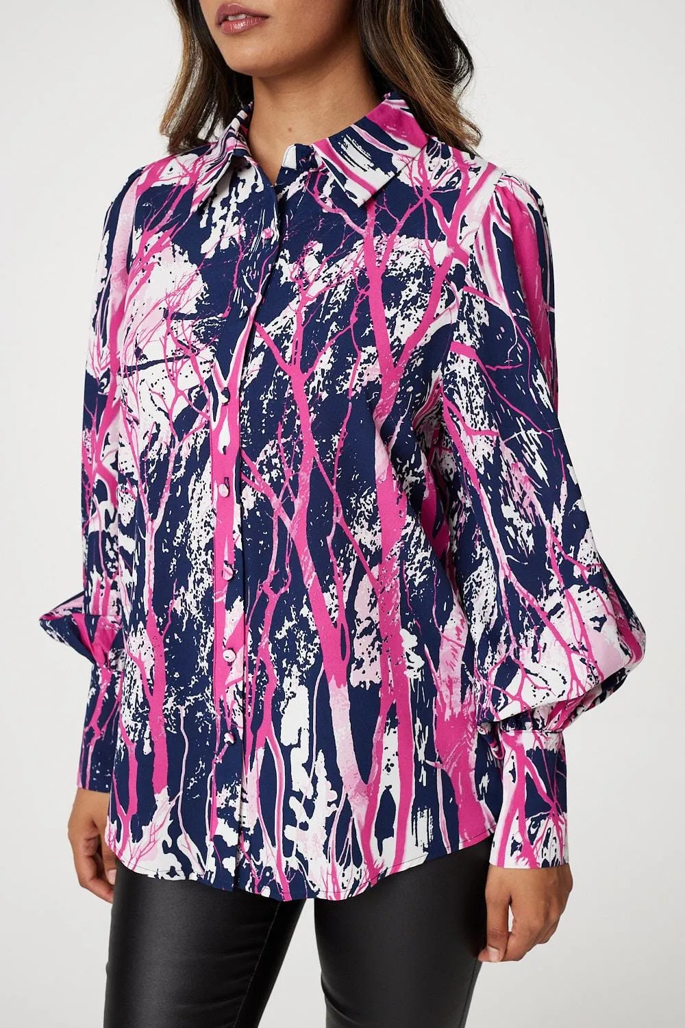 Abstract Print Puff Sleeve Blouse