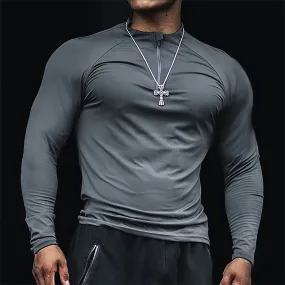 ACTIVE DRY-FIT MOISTURE WICKING ZIPPER HENLEY NECK RAGLAN LONG SLEEVE T-SHIRT