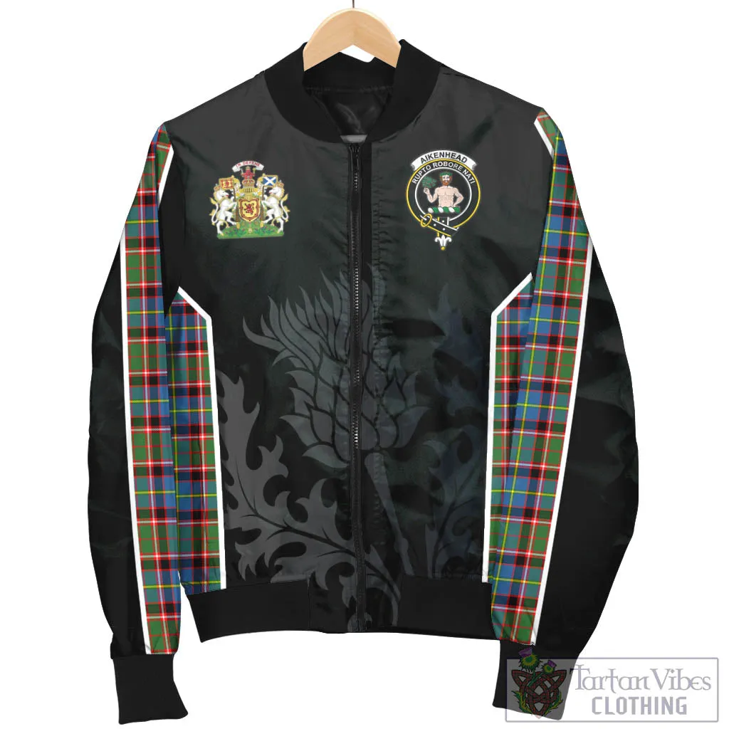 Aikenhead Tartan Bomber Jacket with Family Crest and Scottish Thistle Vibes Sport Style