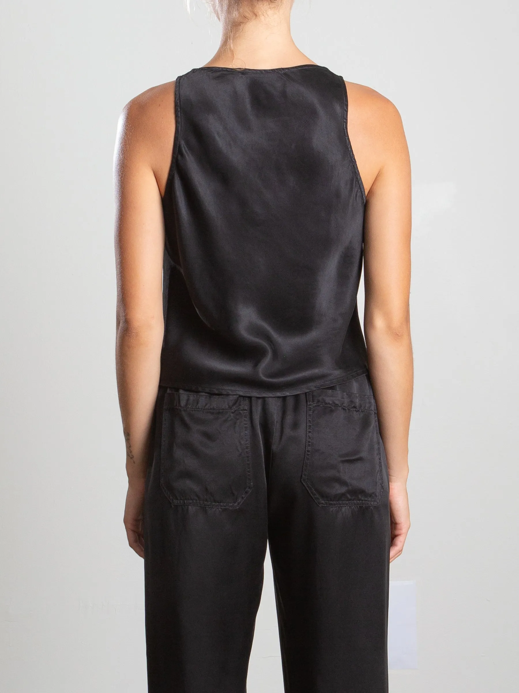 Alicia Tank in Heirloom Satin - Black