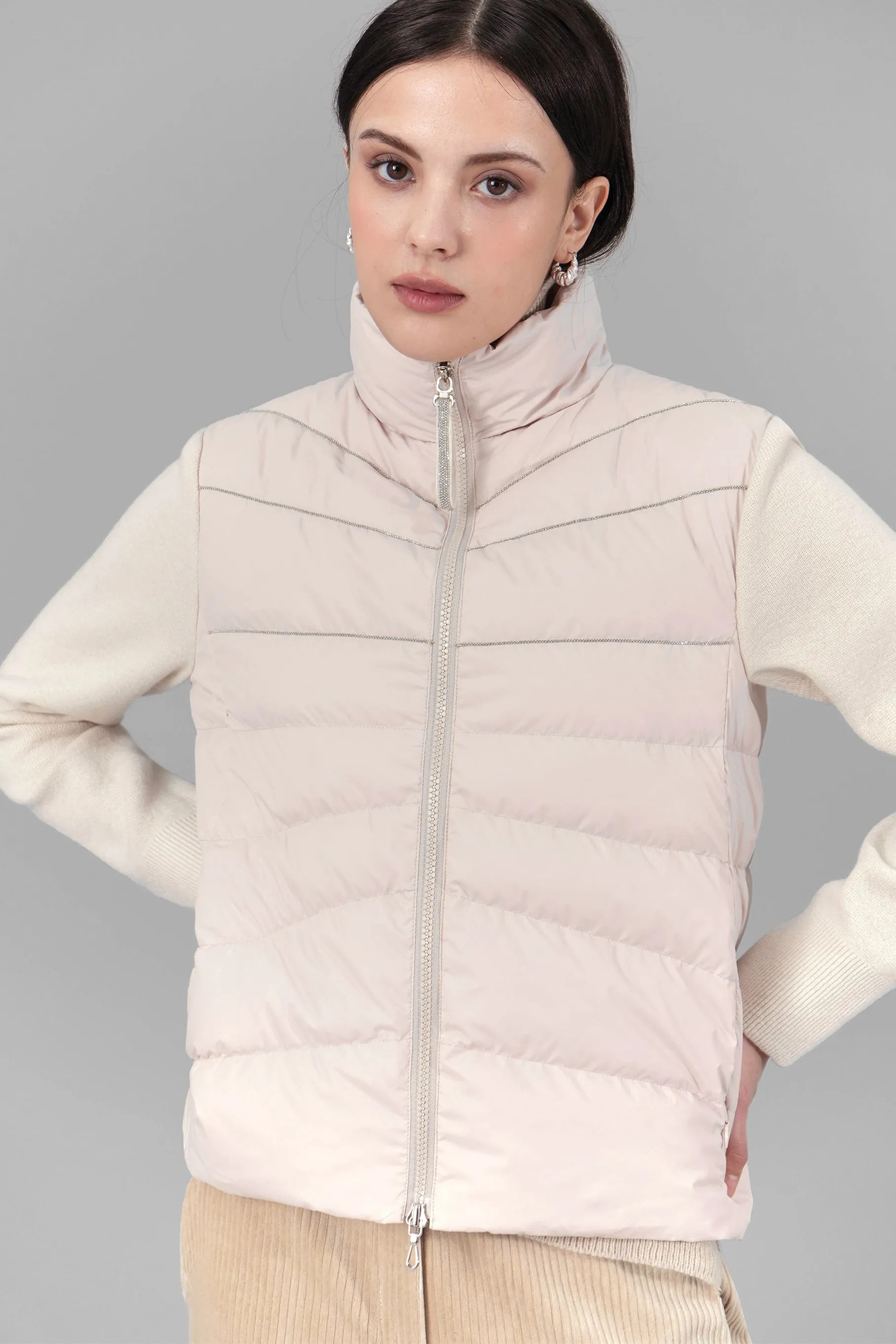 Anais Knit Padded Jacket, Beige