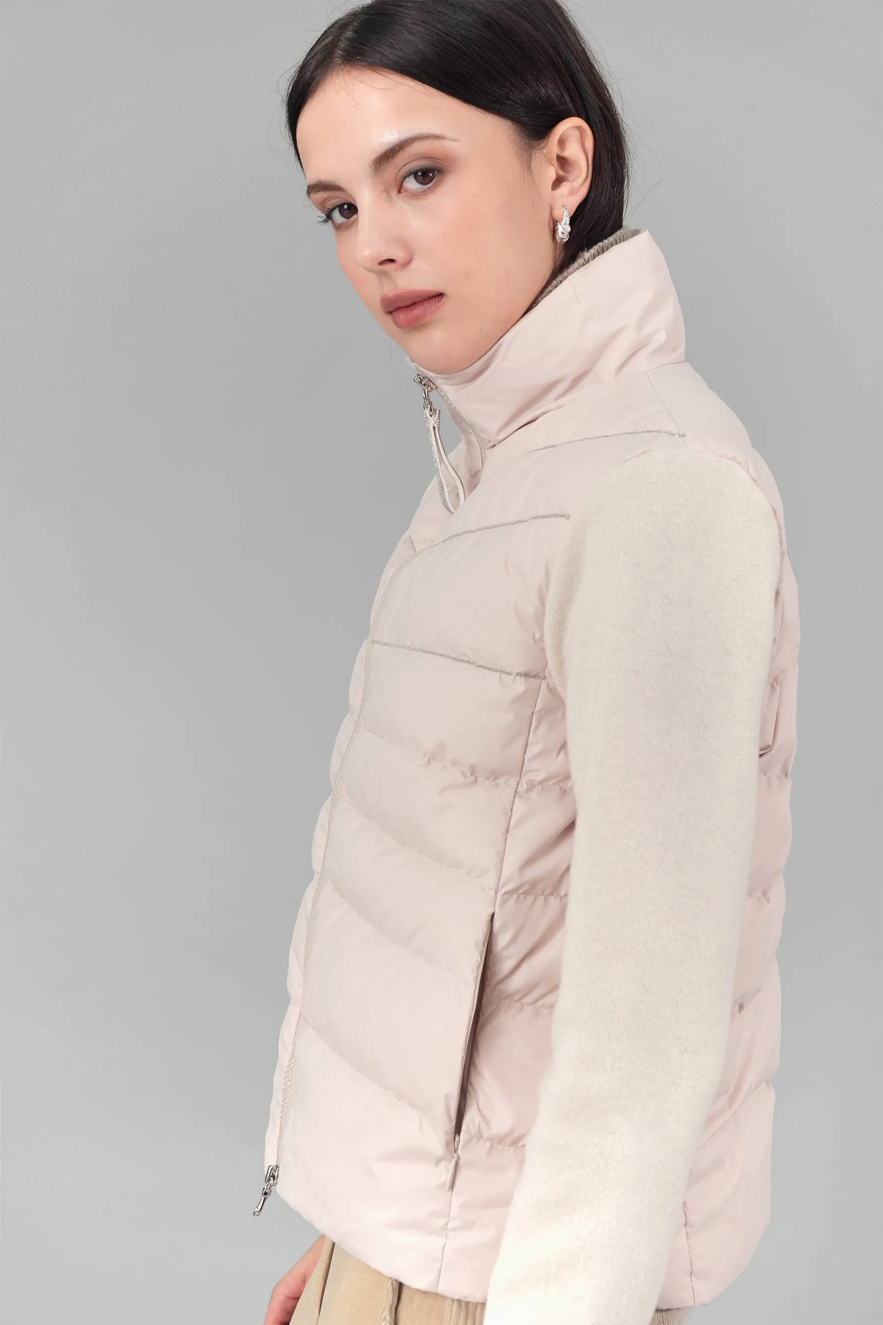 Anais Knit Padded Jacket, Beige