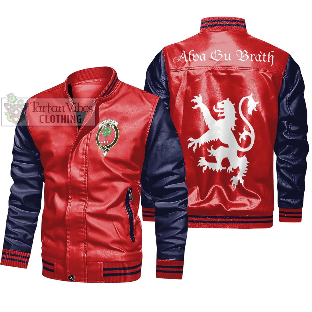 Anderson Family Crest Leather Bomber Jacket Lion Rampant Alba Gu Brath Style