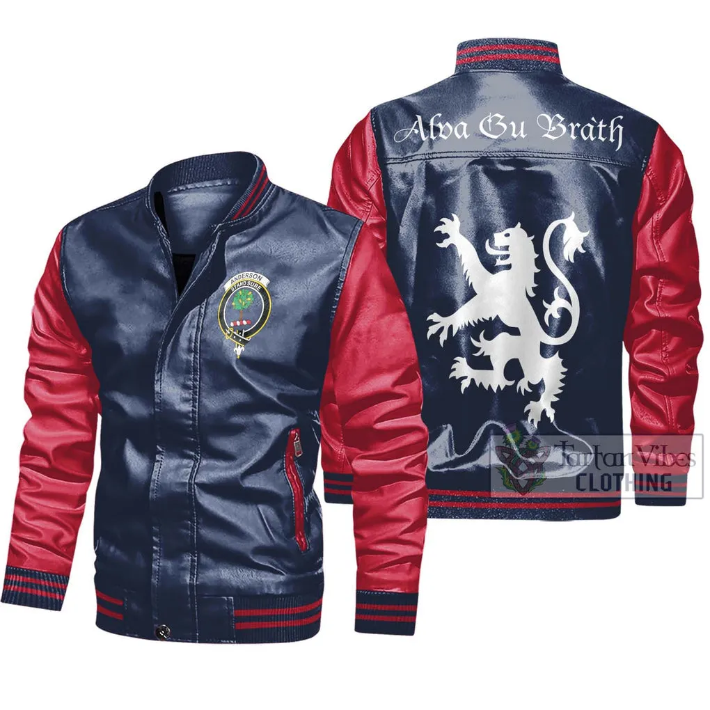 Anderson Family Crest Leather Bomber Jacket Lion Rampant Alba Gu Brath Style