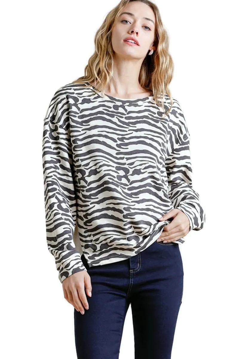 Animal Print High Low Top, Cream