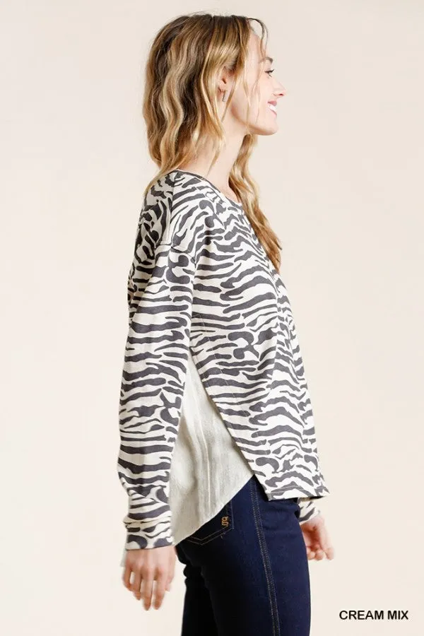 Animal Print High Low Top, Cream