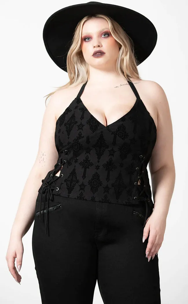 Aria Flocked Halter Top [Plus-Size]