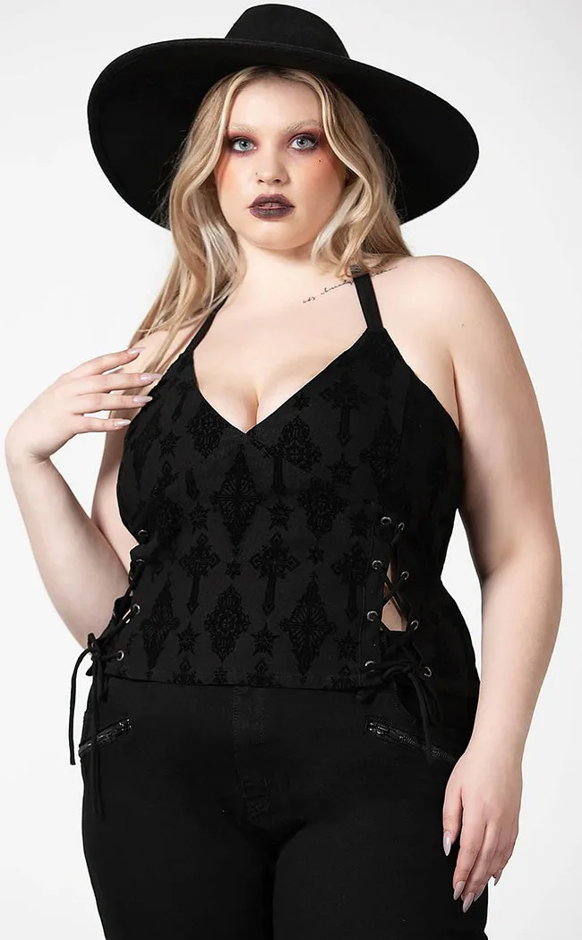 Aria Flocked Halter Top [Plus-Size]