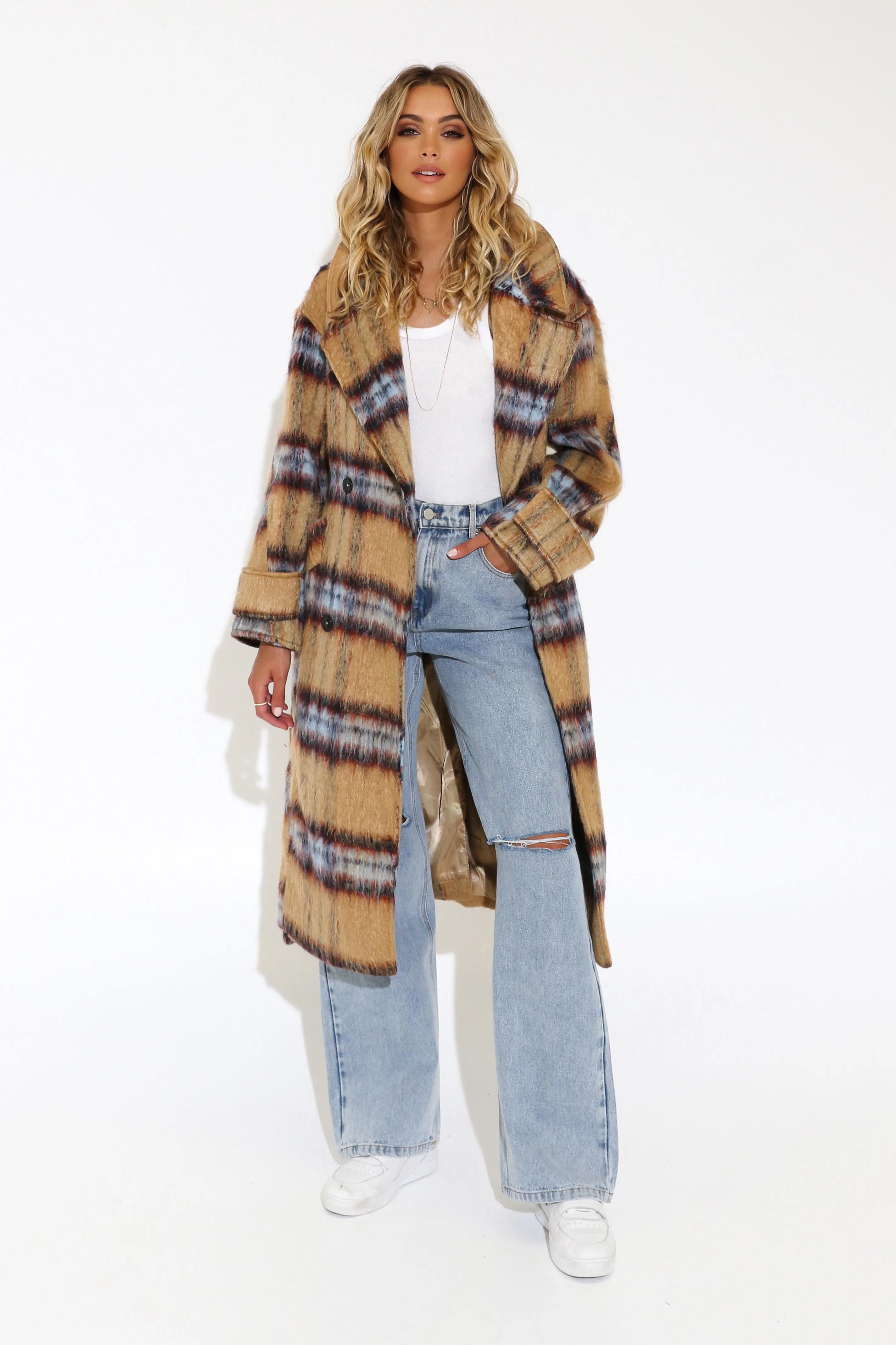 Asaley camel check coat