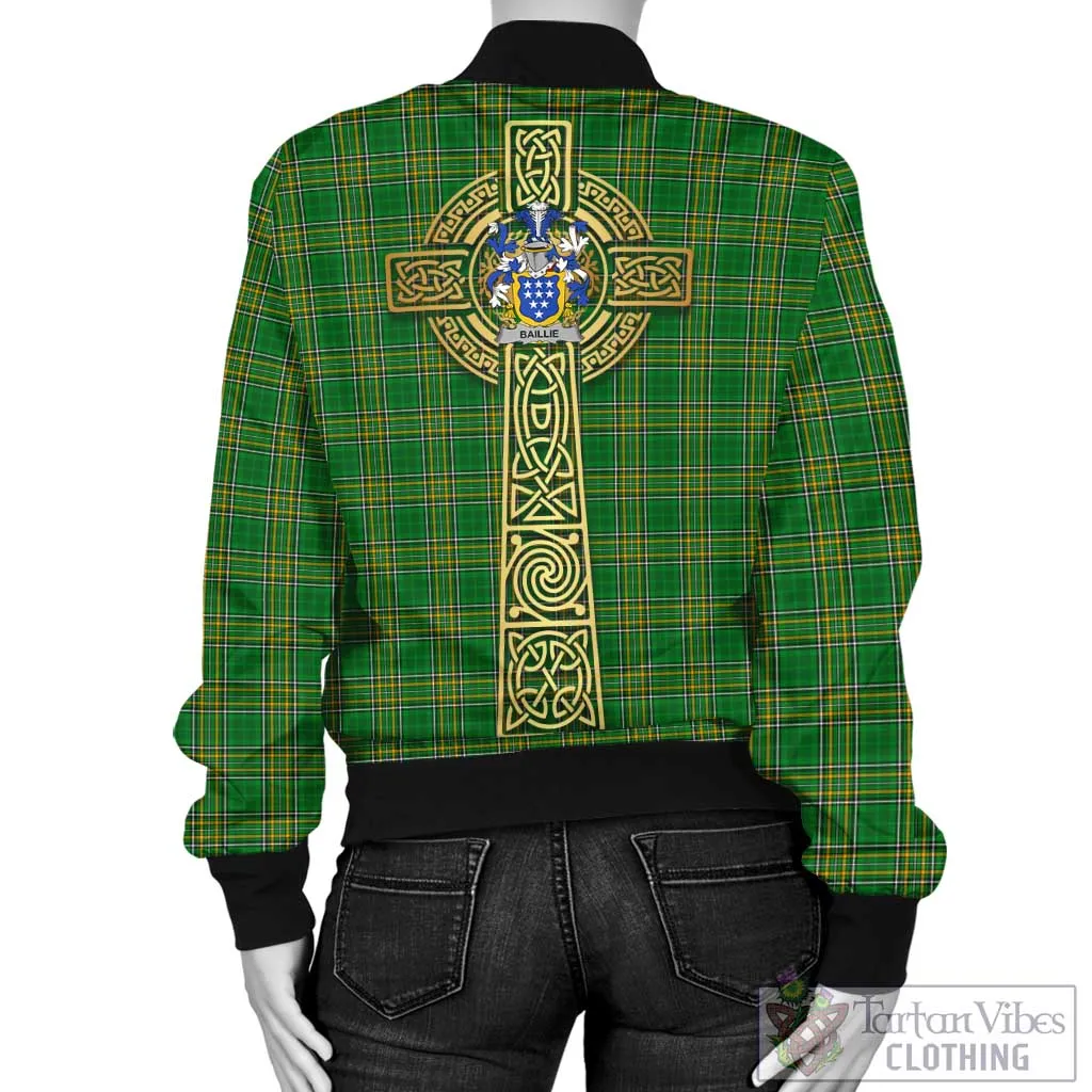 Baillie Irish Clan Tartan Bomber Jacket with Coat of Arms Celtic Tree of Life Style