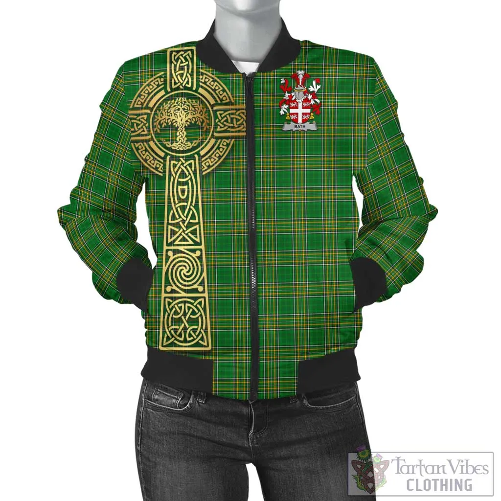 Bath Irish Clan Tartan Bomber Jacket with Coat of Arms Celtic Tree of Life Style