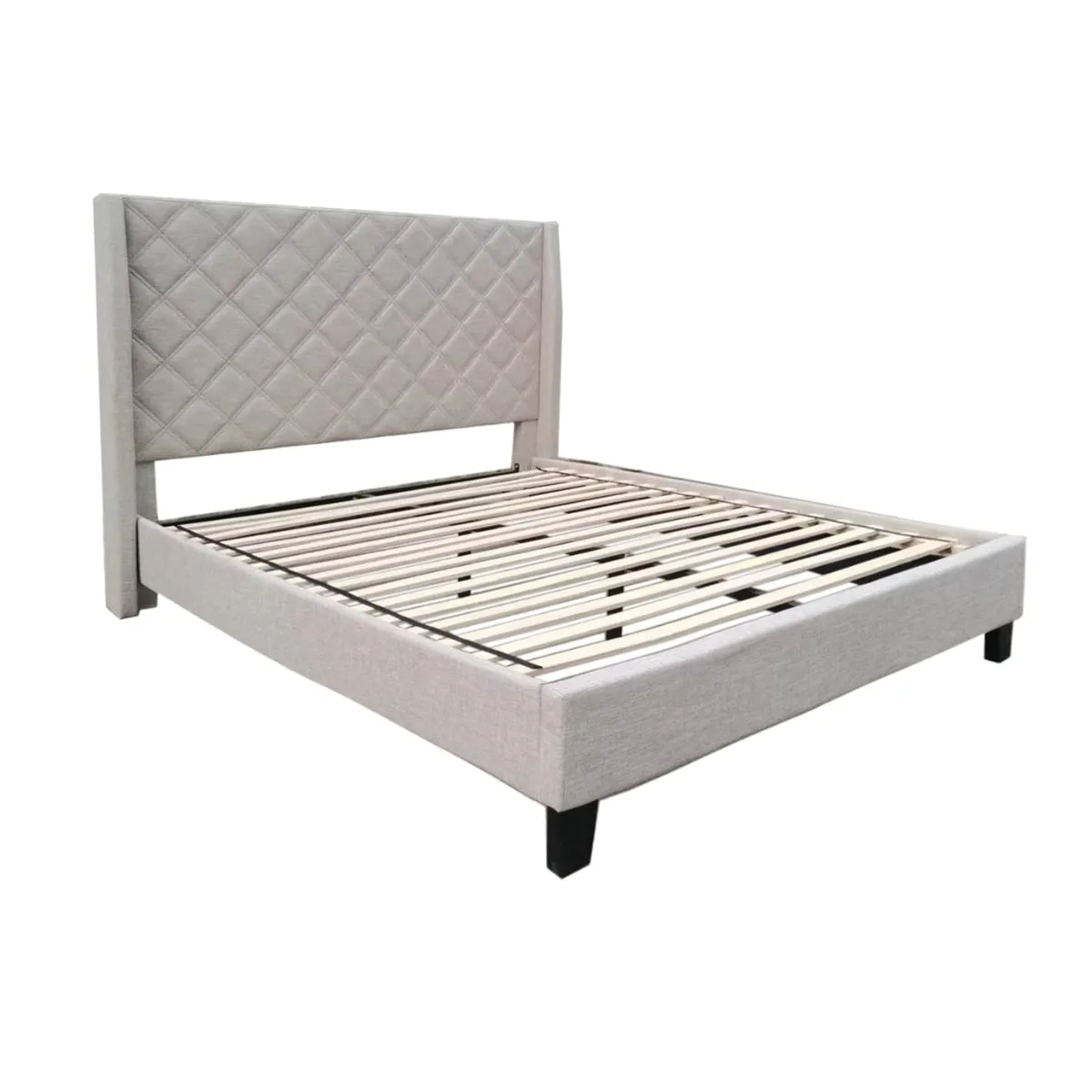 Beige Diamond-Quilted King Upholstered Platform Bed