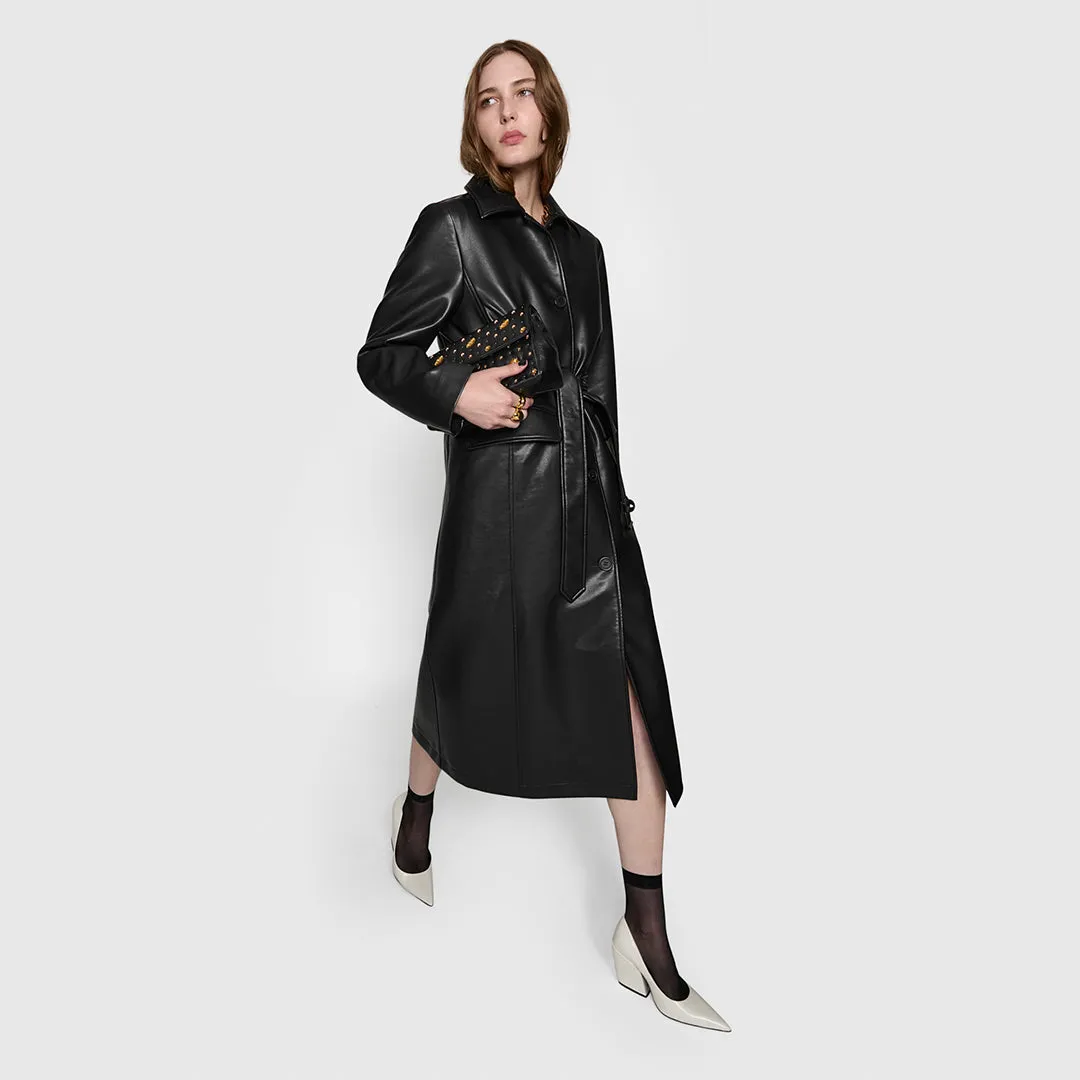 Belted Vegan Leather Trench