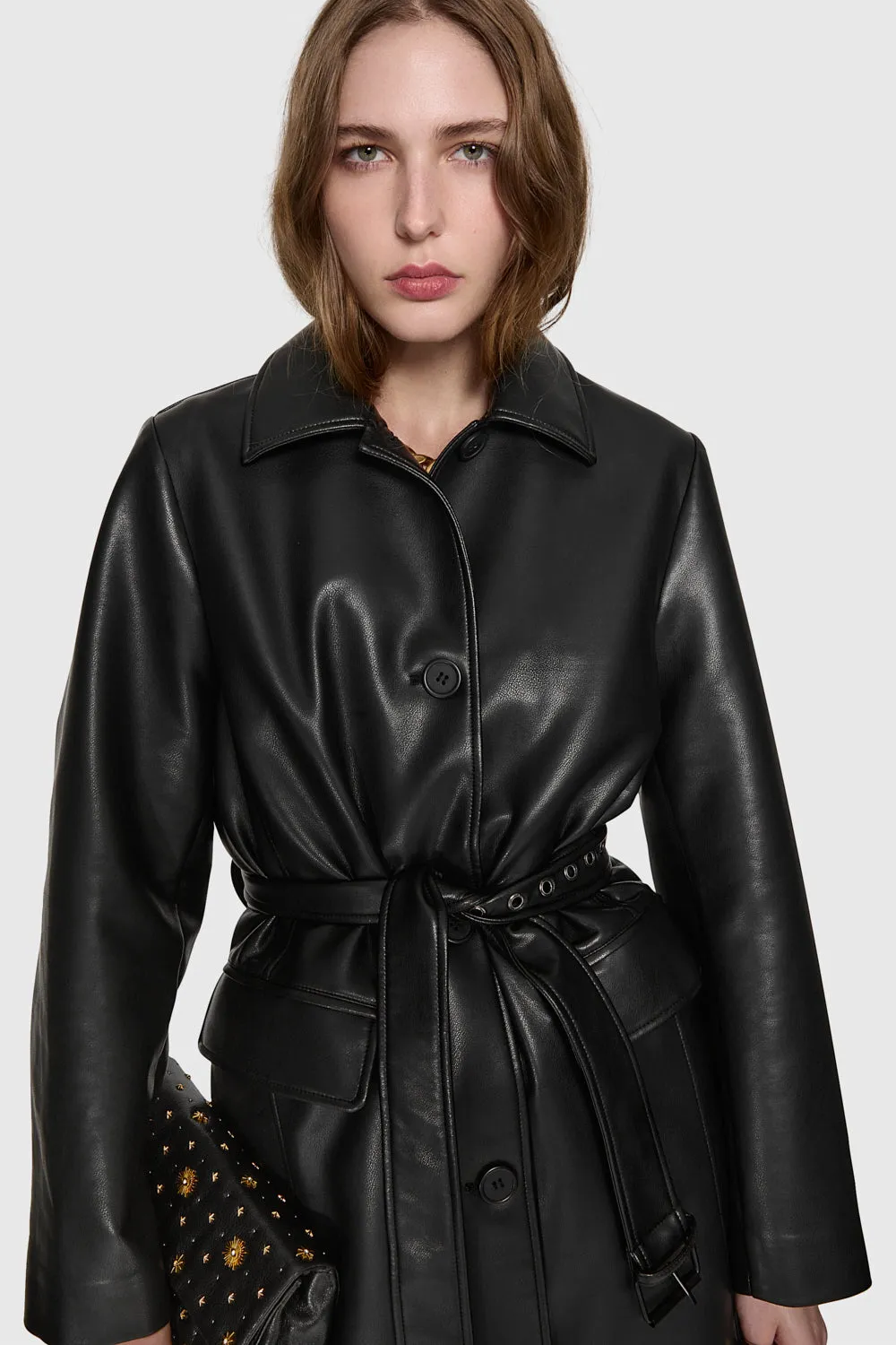 Belted Vegan Leather Trench