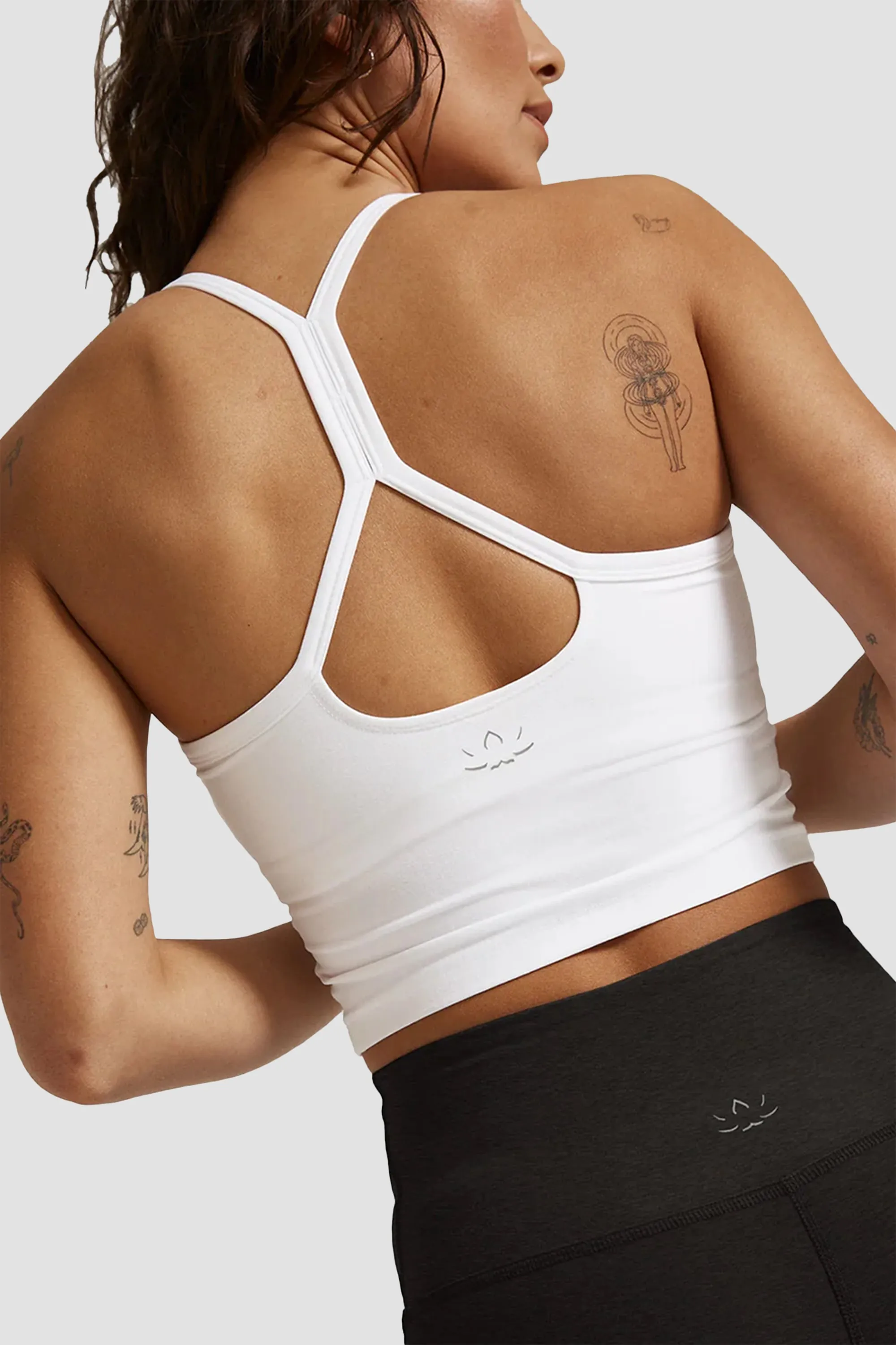 Beyond Yoga Spacedye Slim Racerback Cropped Tank in Cloud White