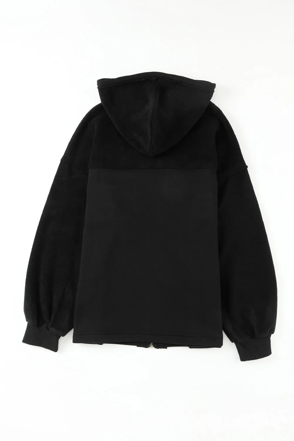 Black Bishop Sleeve Zip Up Hoodie Jacket with Flap Pockets