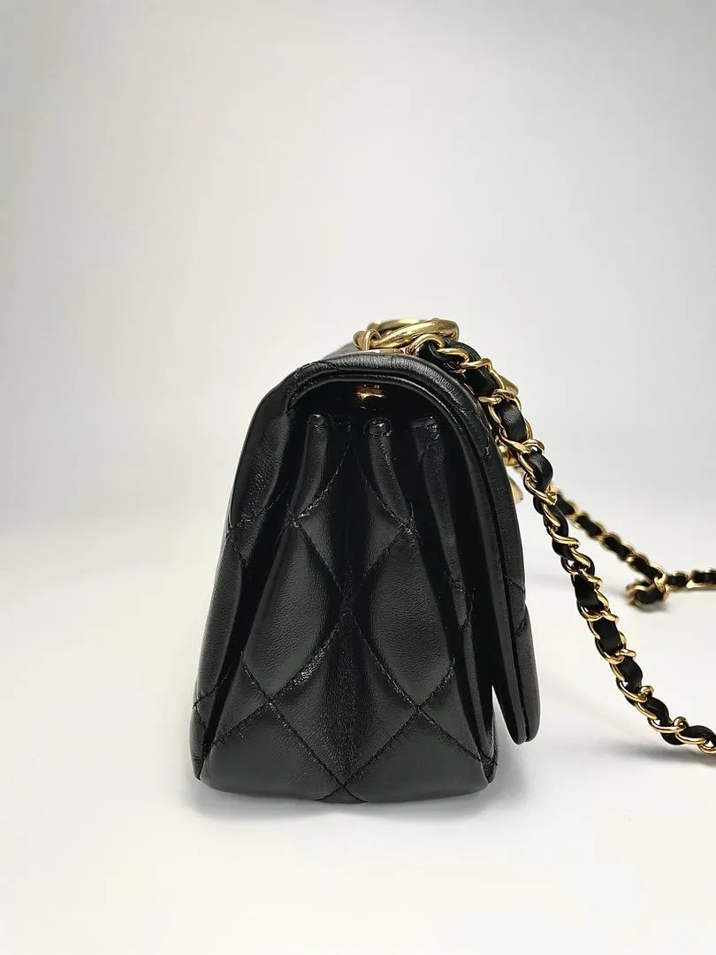 Black Lambskin Quilted Resin Bi-Color Chain Flap Bag