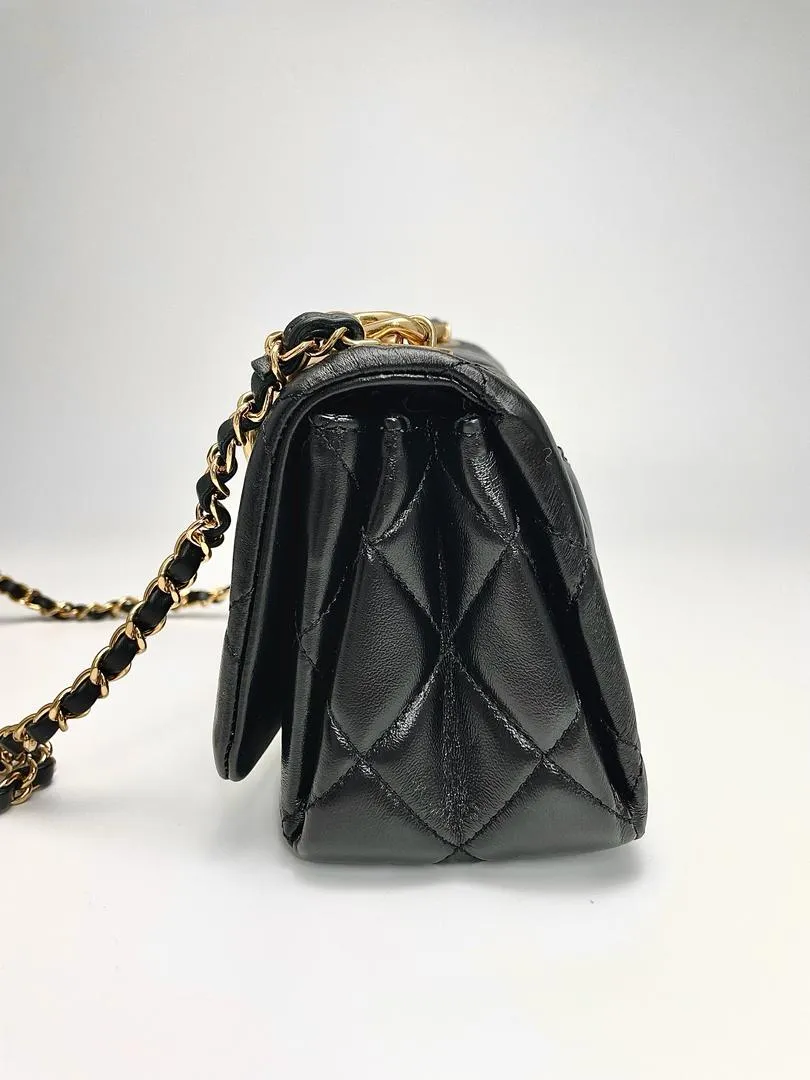 Black Lambskin Quilted Resin Bi-Color Chain Flap Bag