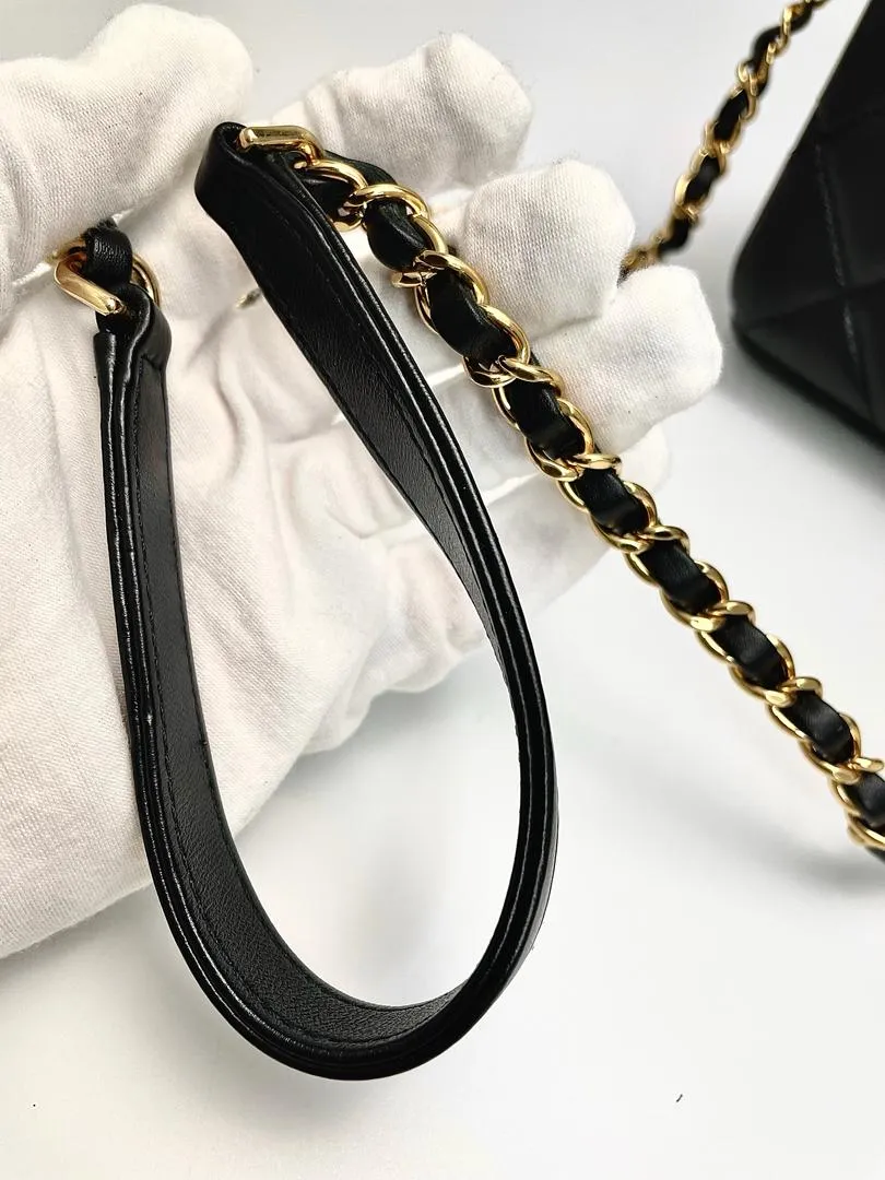 Black Lambskin Quilted Resin Bi-Color Chain Flap Bag