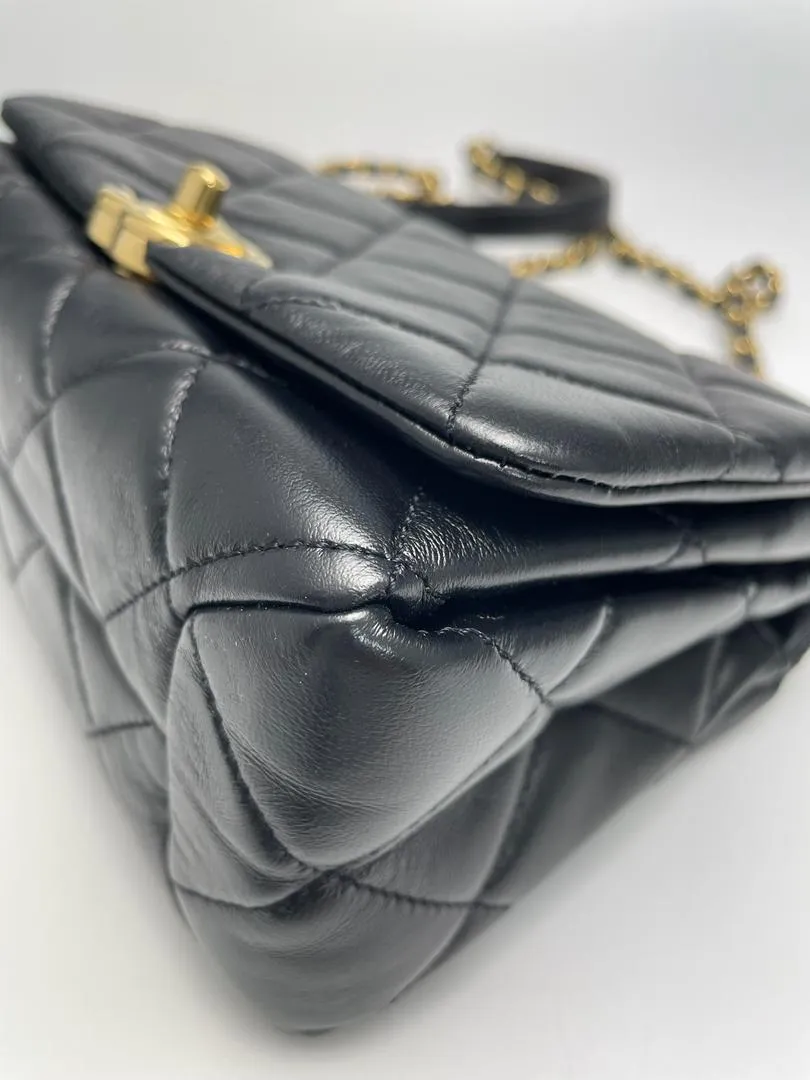 Black Lambskin Quilted Resin Bi-Color Chain Flap Bag