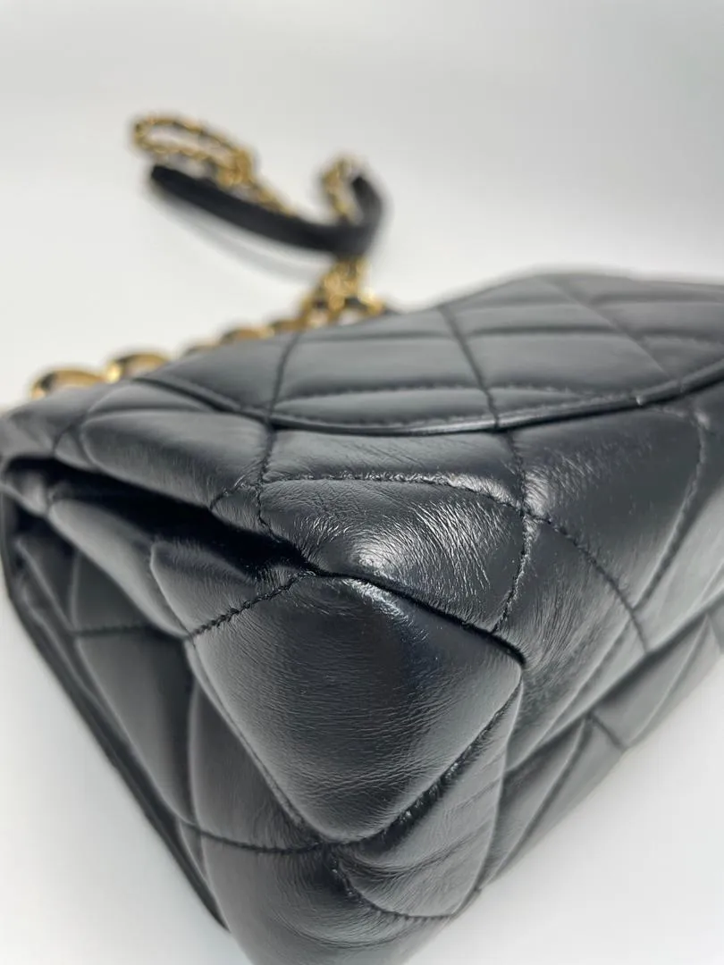 Black Lambskin Quilted Resin Bi-Color Chain Flap Bag