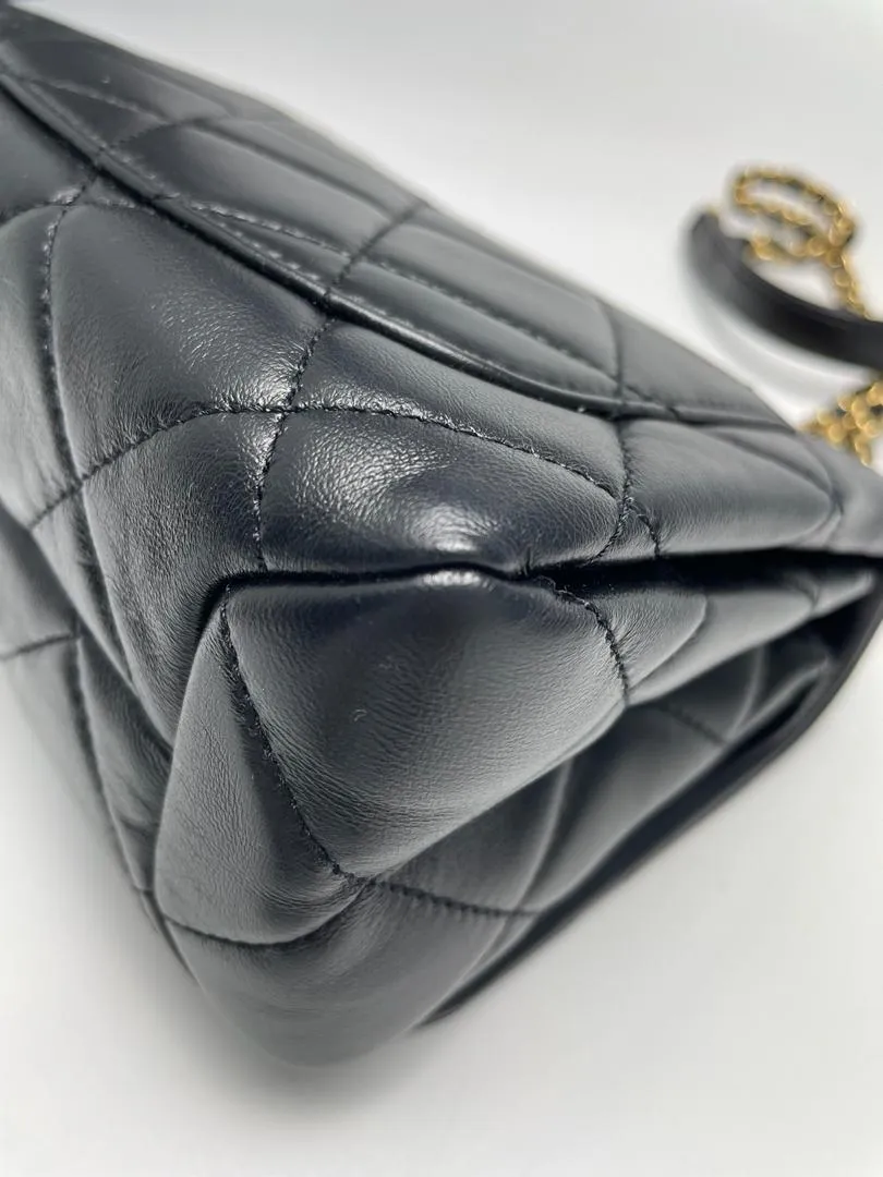 Black Lambskin Quilted Resin Bi-Color Chain Flap Bag