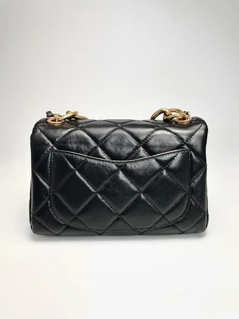 Black Lambskin Quilted Resin Bi-Color Chain Flap Bag