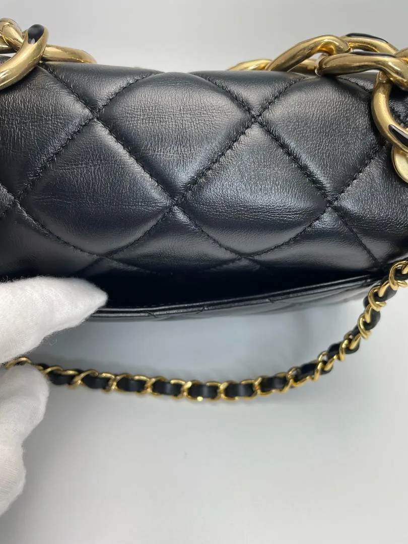 Black Lambskin Quilted Resin Bi-Color Chain Flap Bag