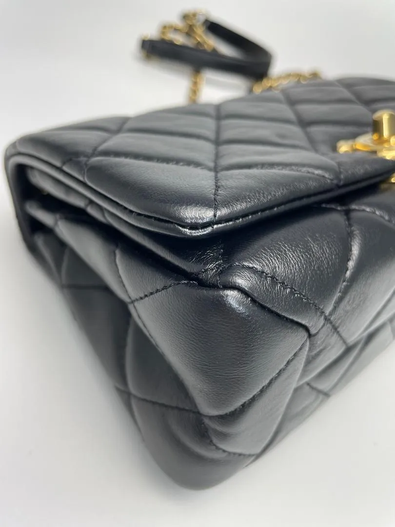 Black Lambskin Quilted Resin Bi-Color Chain Flap Bag