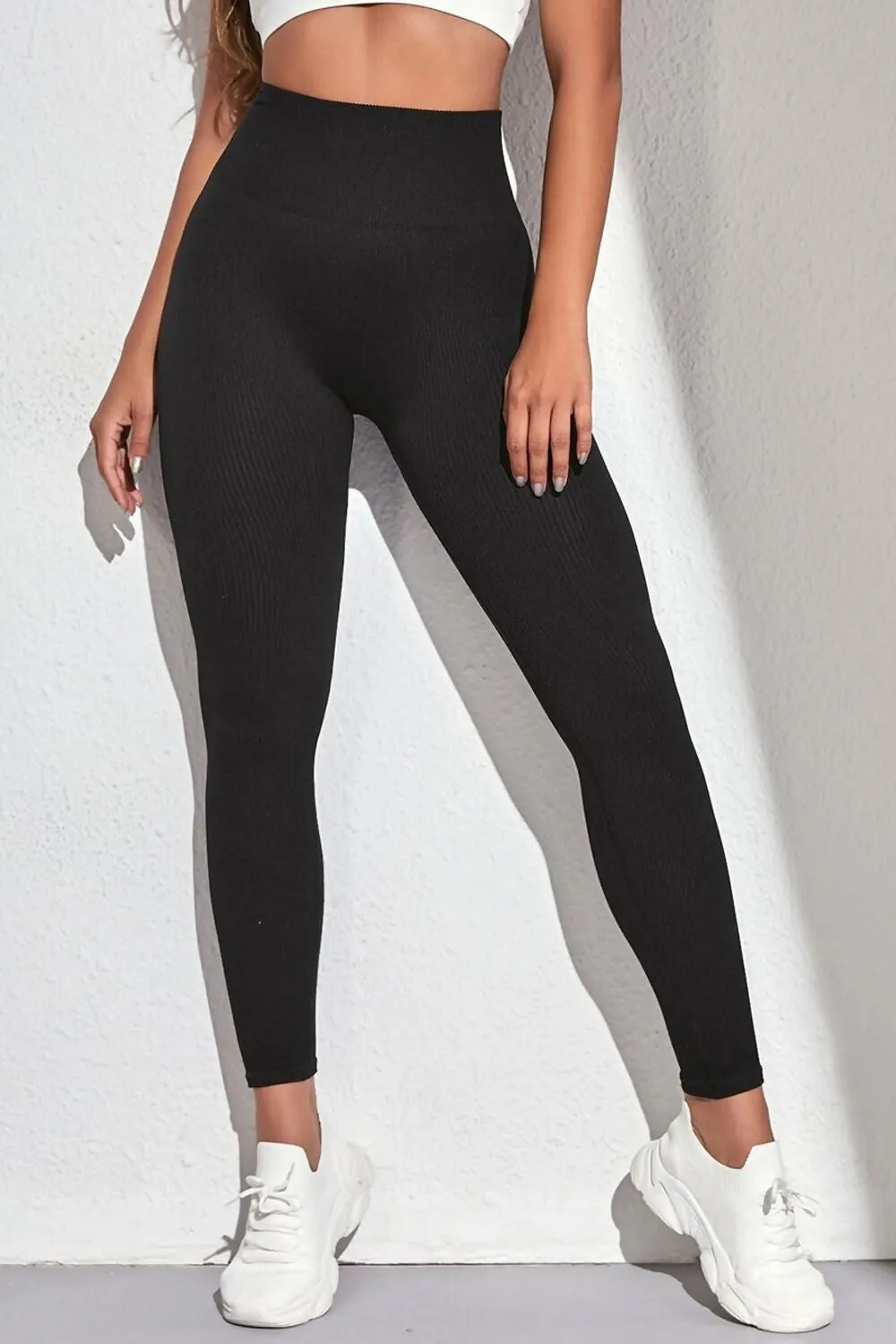 Black Ribbed High Waisted Leggings