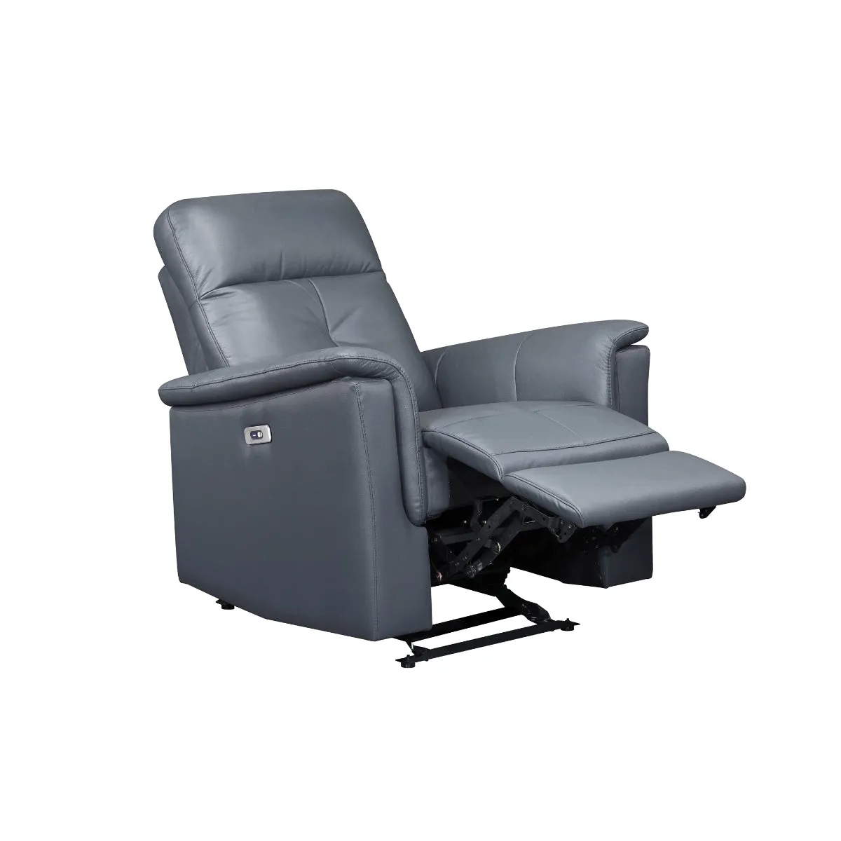 Blue-Grey Power Glider Recliner with USB Charging - Leather & Faux Leather