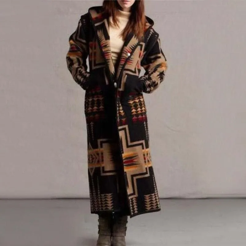 Boho Printed Hooded Long Coat