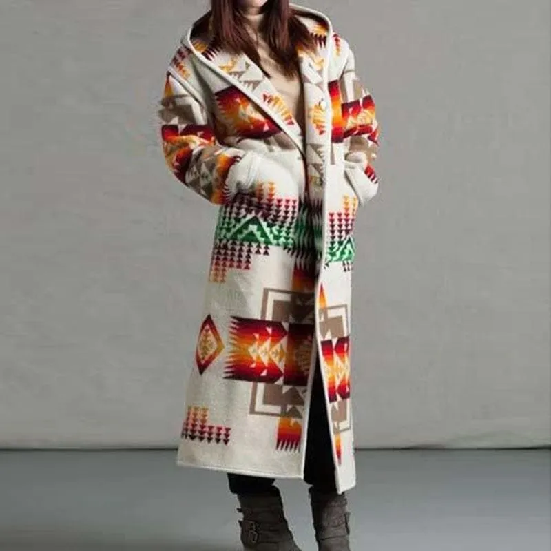 Boho Printed Hooded Long Coat