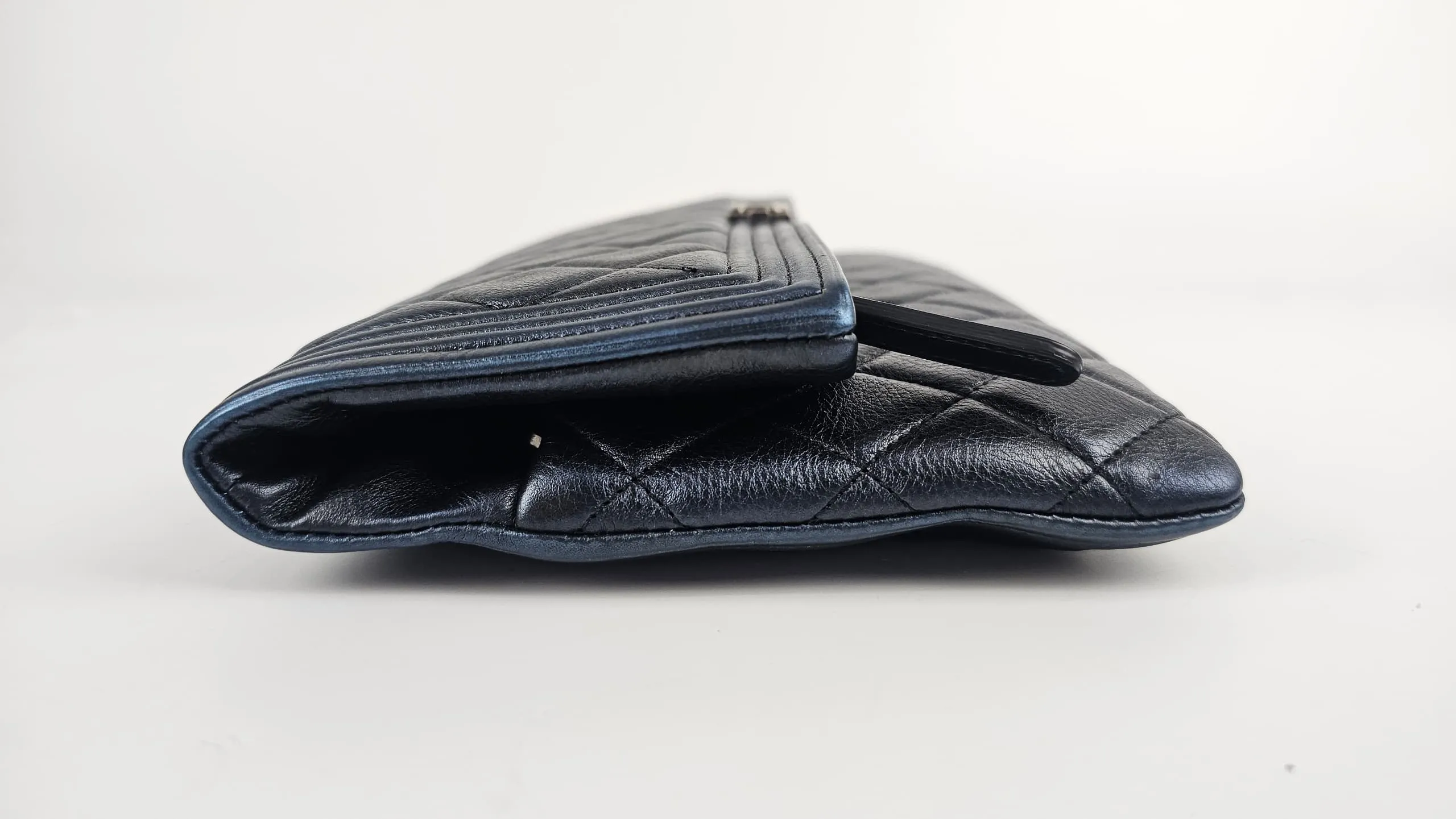 Boy Quilted Folded Pouch in Dark Navy Iridescent Lambskin