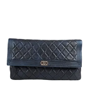 Boy Quilted Folded Pouch in Dark Navy Iridescent Lambskin