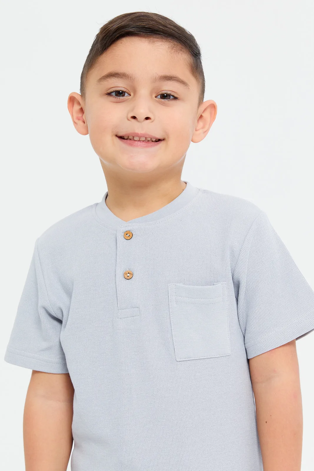 Boys Grey Henley Short Sleeve T-Shirt