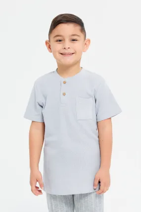 Boys Grey Henley Short Sleeve T-Shirt