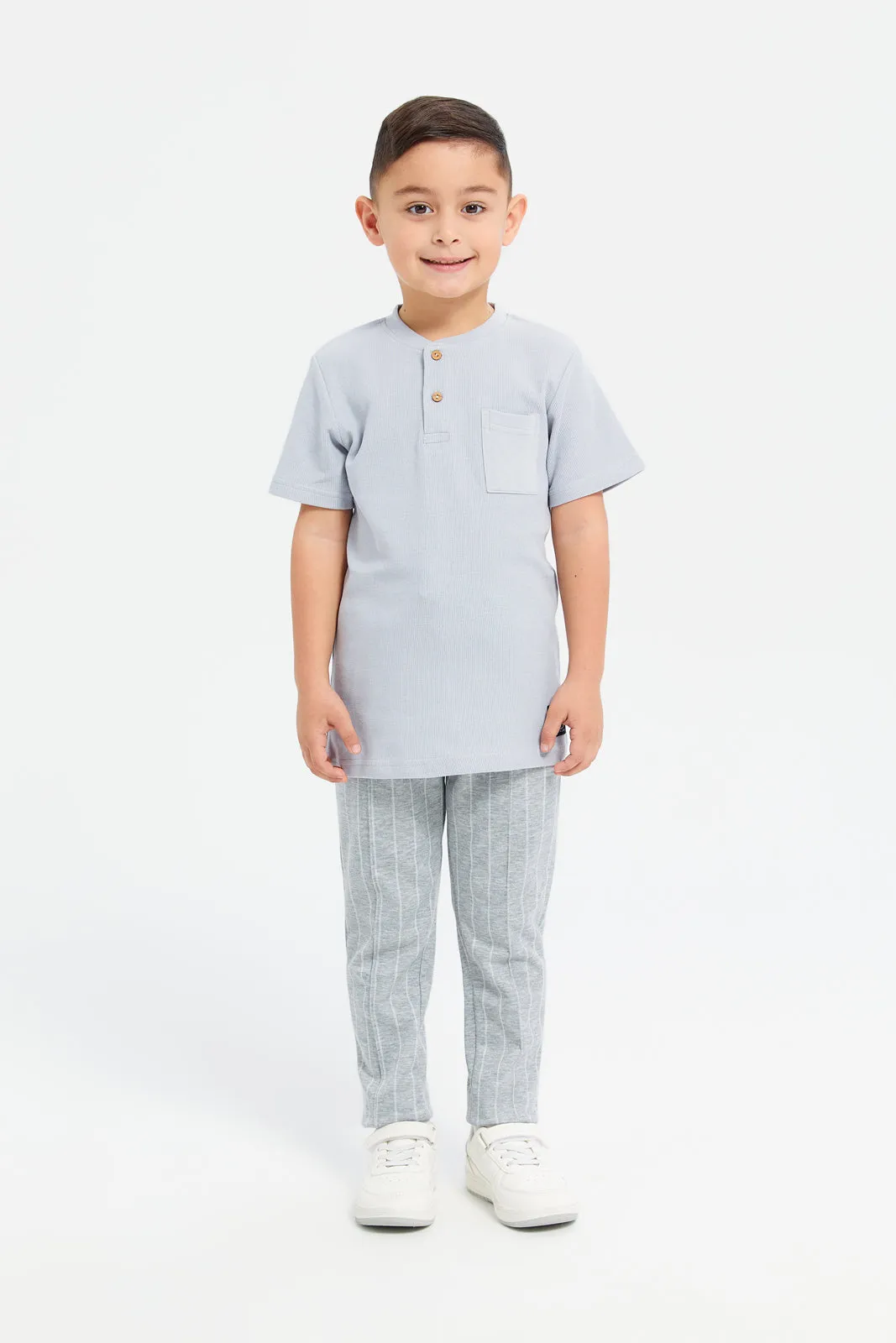 Boys Grey Henley Short Sleeve T-Shirt