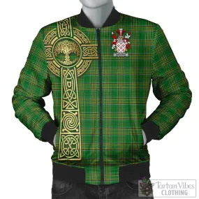 Bracken Irish Clan Tartan Bomber Jacket with Coat of Arms Celtic Tree of Life Style