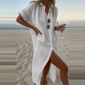 Breezy Shoreline Chic White Tunic Shirt Dress