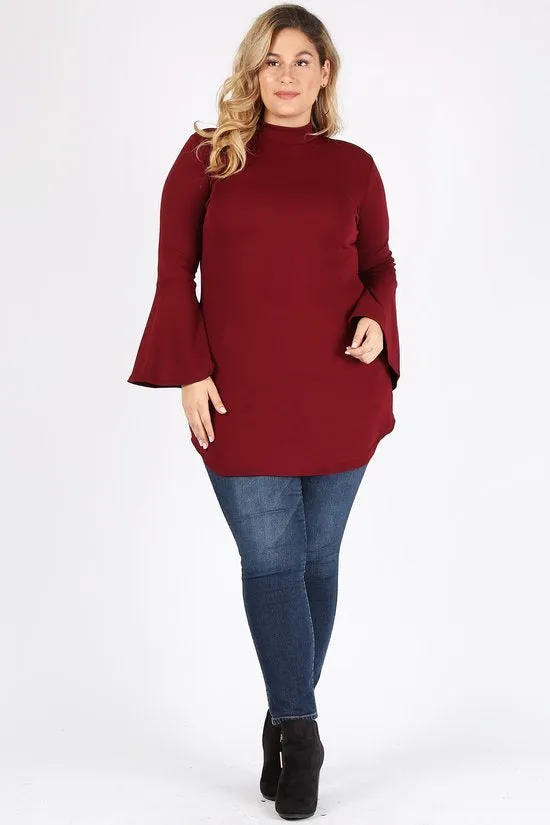 Burgundy Plus Flare Sleeve Tunic Top