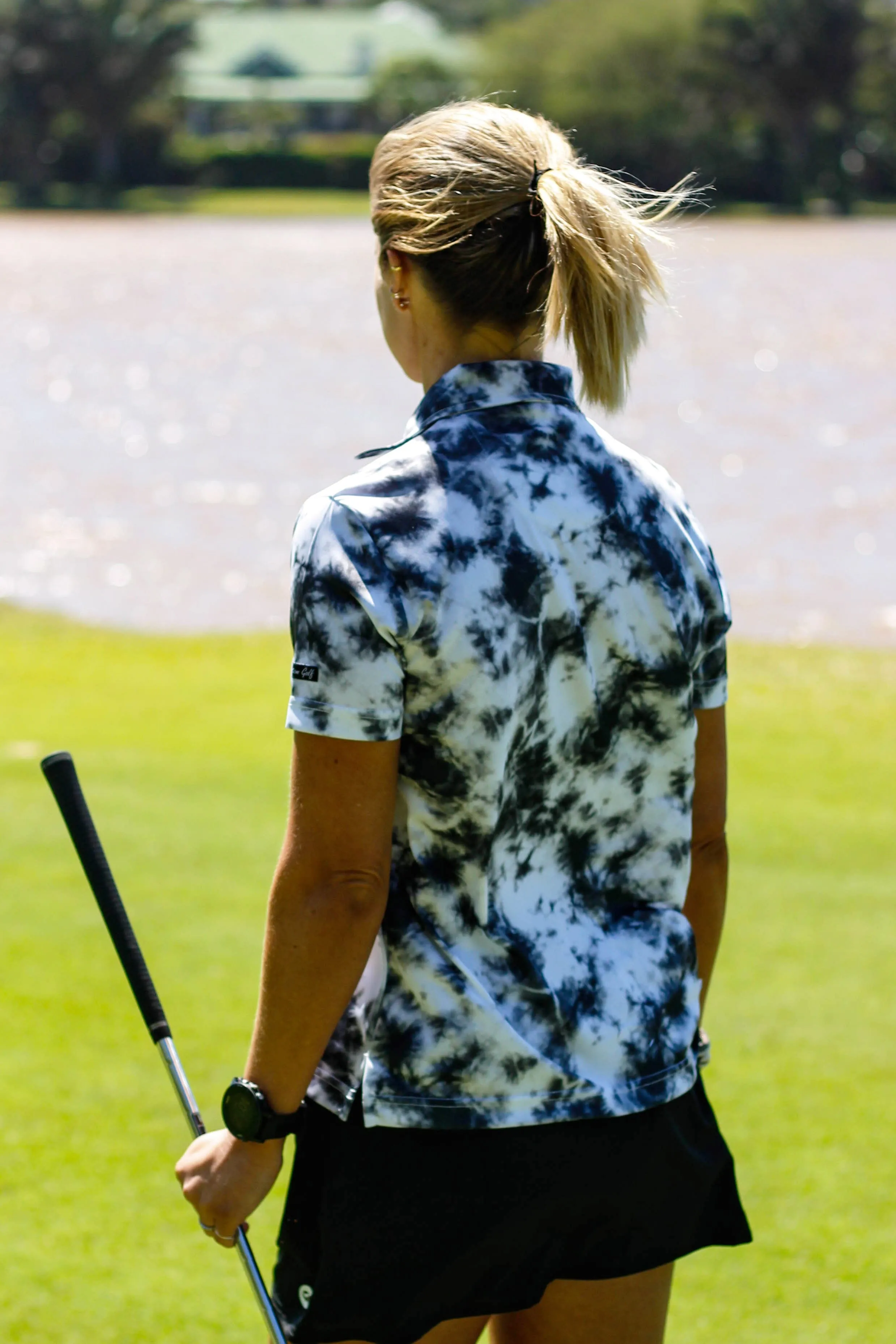 CA Ladies Funky Golf Shirt | Black Tie-Dye