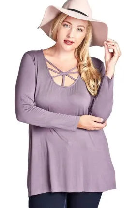 Caged Scoop Neck Top, Ash Purple